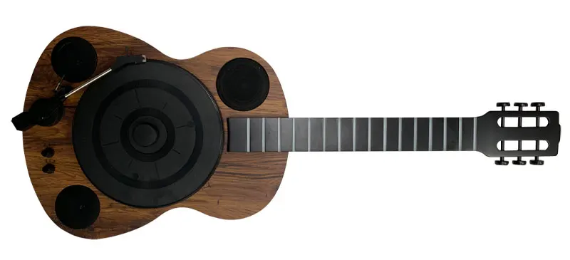 Newest Design Guitar Shape Vinyl Nostalgic Wooden Turntable Wireless Vinyl Record Player