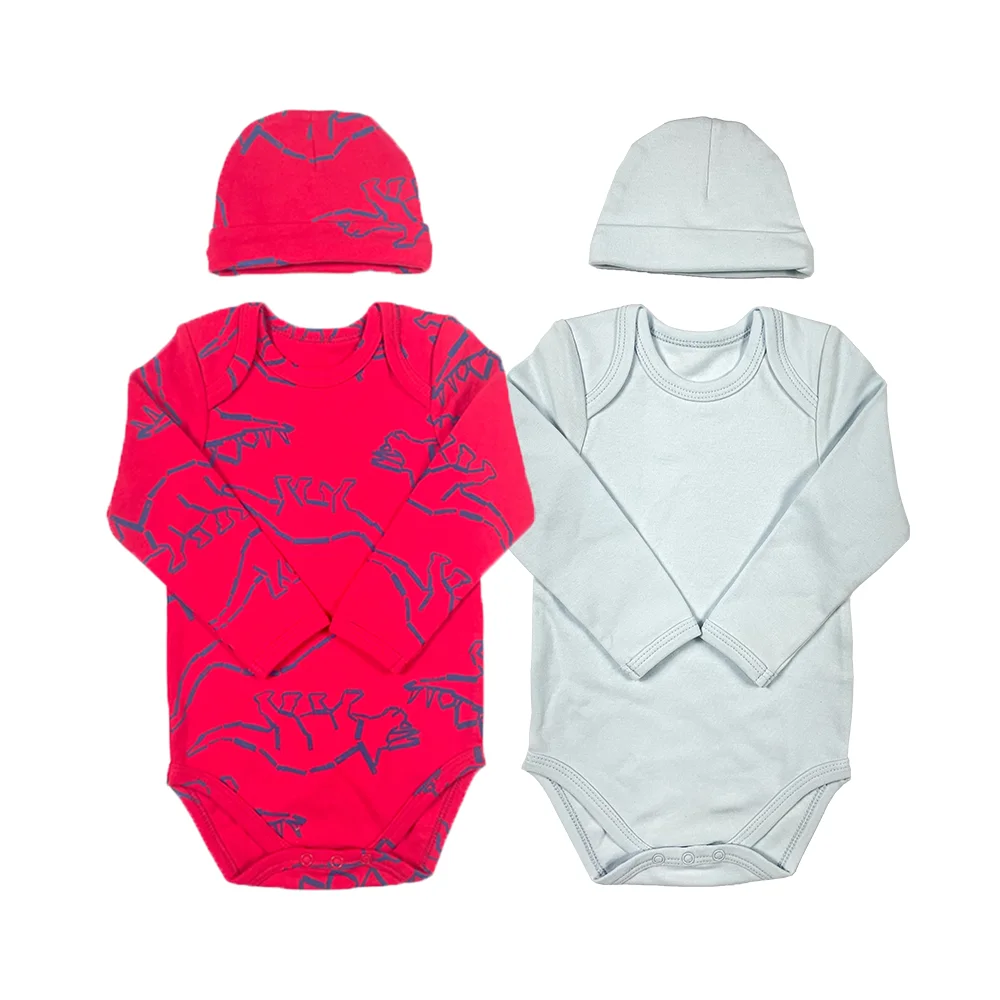 Support OEM ODM Toddlers Long Sleeve Boys Clothing Rompers Wholesale Organic Cotton Baby Bodysuit With Cap