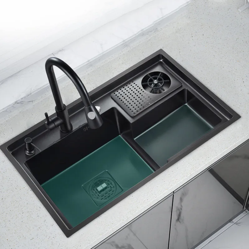 Topmount Smart Commercial Smart Black Multifunction Stainless Steel Kitchen Sink with Cup Washer