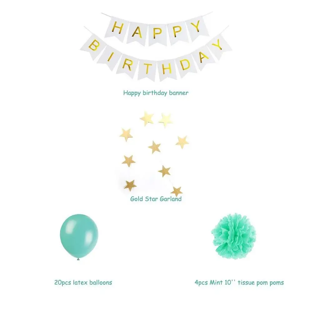 Hot selling paper flower ball set Tiffany blue romantic white fishtail flag latex balloon birthday party decoration