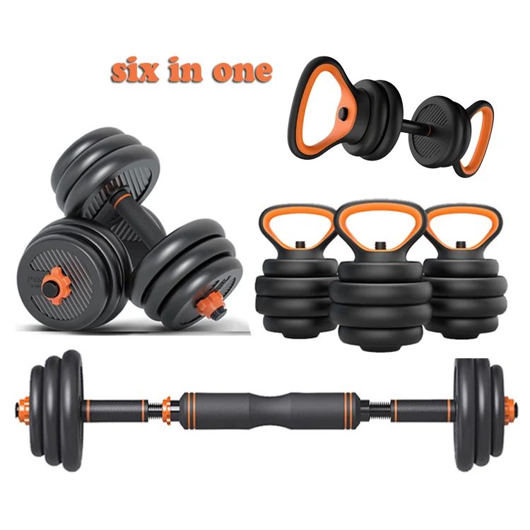Factory wholesale 6 In 1 Gym Equipment Free Weight Dumbbell Adjustable kettlebell dumbbell barbell set