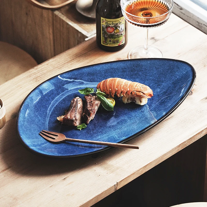 Reactive Glazed Porcelain Dinner Plate Triangle Fruit Dessert Salad Platter Pasta Steak Serving Tray Hotel Restaurant Tableware