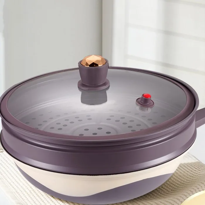 32cm Energy-Saving Cast Aluminum Steam Pot Nonstick Coating Wok Steamer Low Pressure Smokeless Cooking Durable Steel Glass Metal