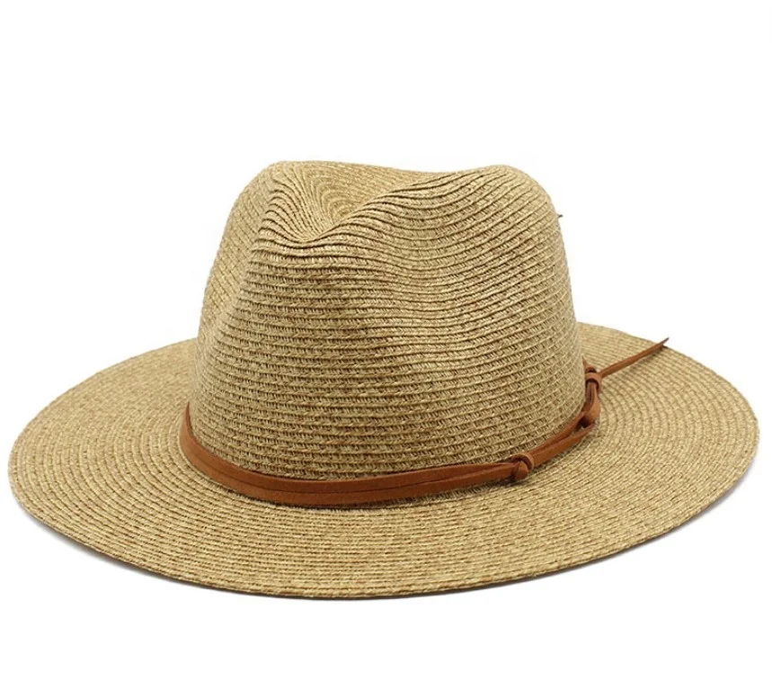 Adult Mixed Color Paper Straw Panama Hat with Faux Suede Band Decoration