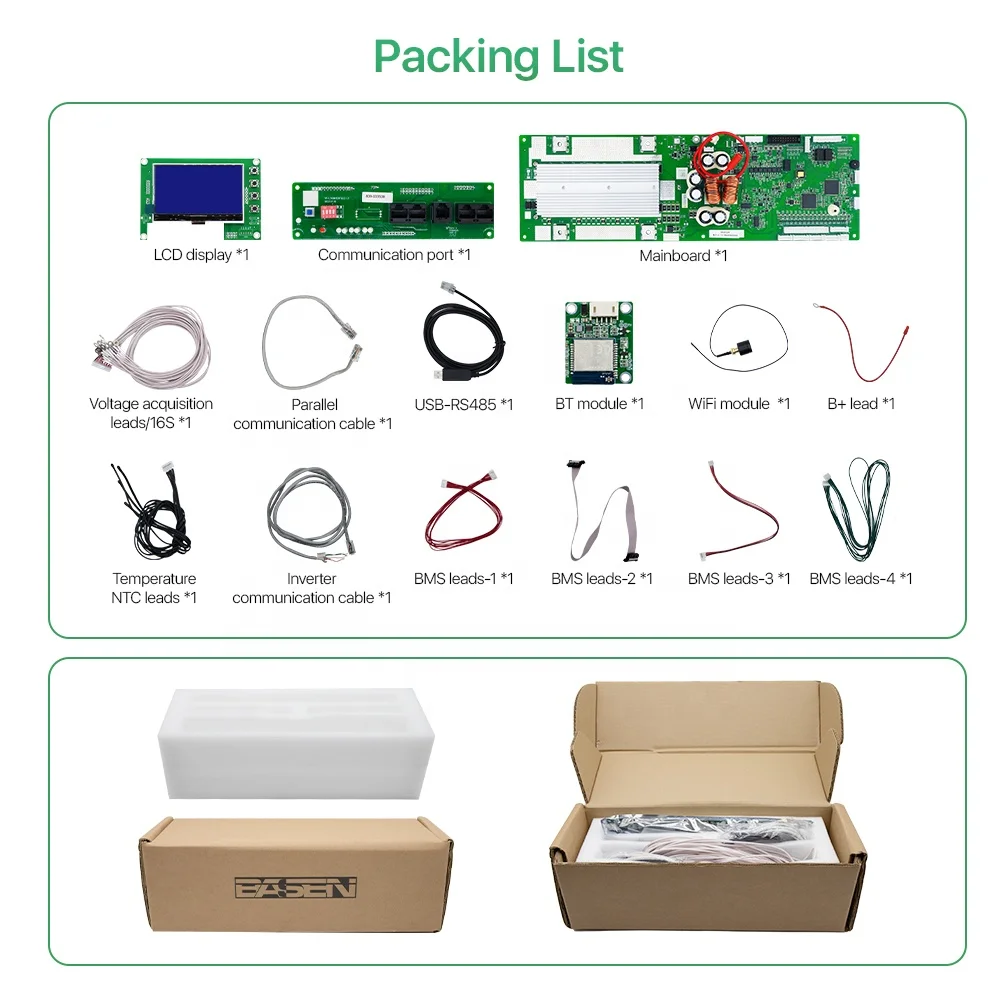 Smart LFP BMS with WiFi BT 15S 16S 48V Solar System Storage 51.2V 100A 200A Lithium Lifepo4 Battery BMS For DIY
