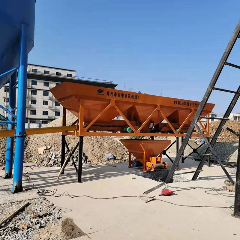 Concrete Batching Plant Machine PLD1200 3 bins belt conveyor weighing aggregate hopper