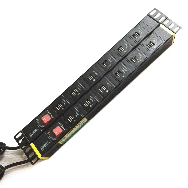 High quality 19 inch 1U 2.1A 5V Rack Mount 12 Ways Power Distribution Unit DC USB PDU