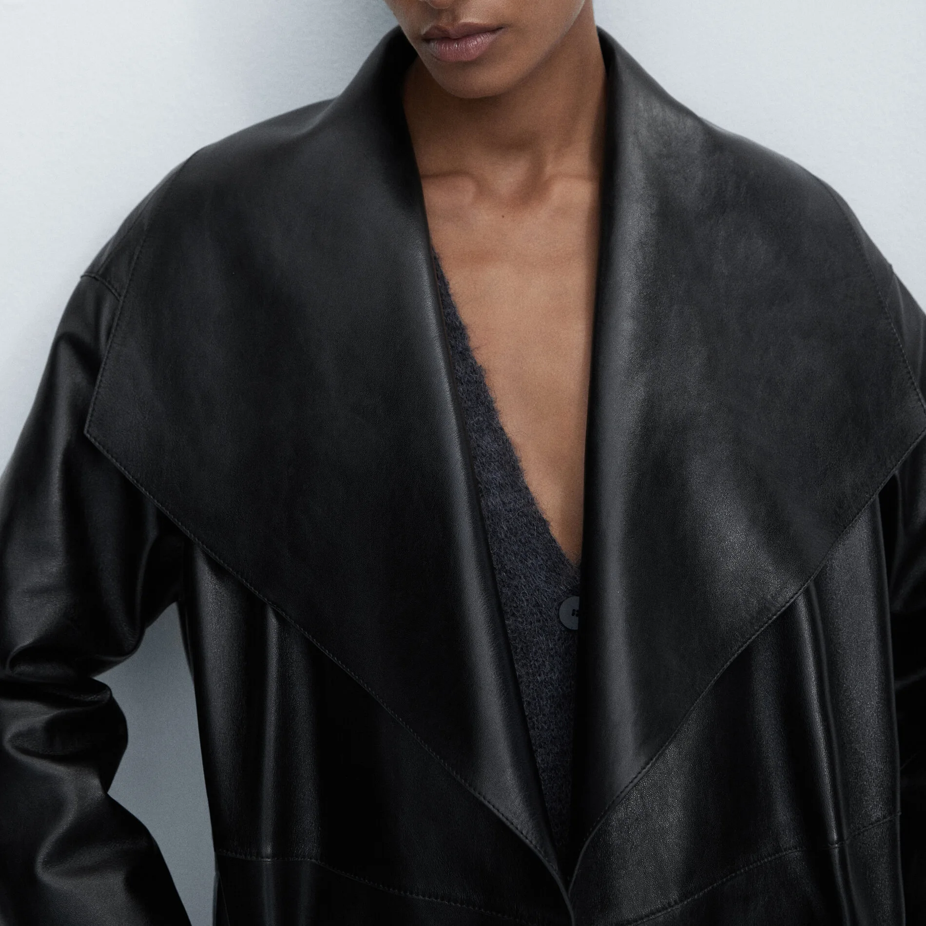 Turn-down Collar Women Long Real Leather Jacket With Belt Long Sleeve Leather Trench Coat Women Outdoor Jackets