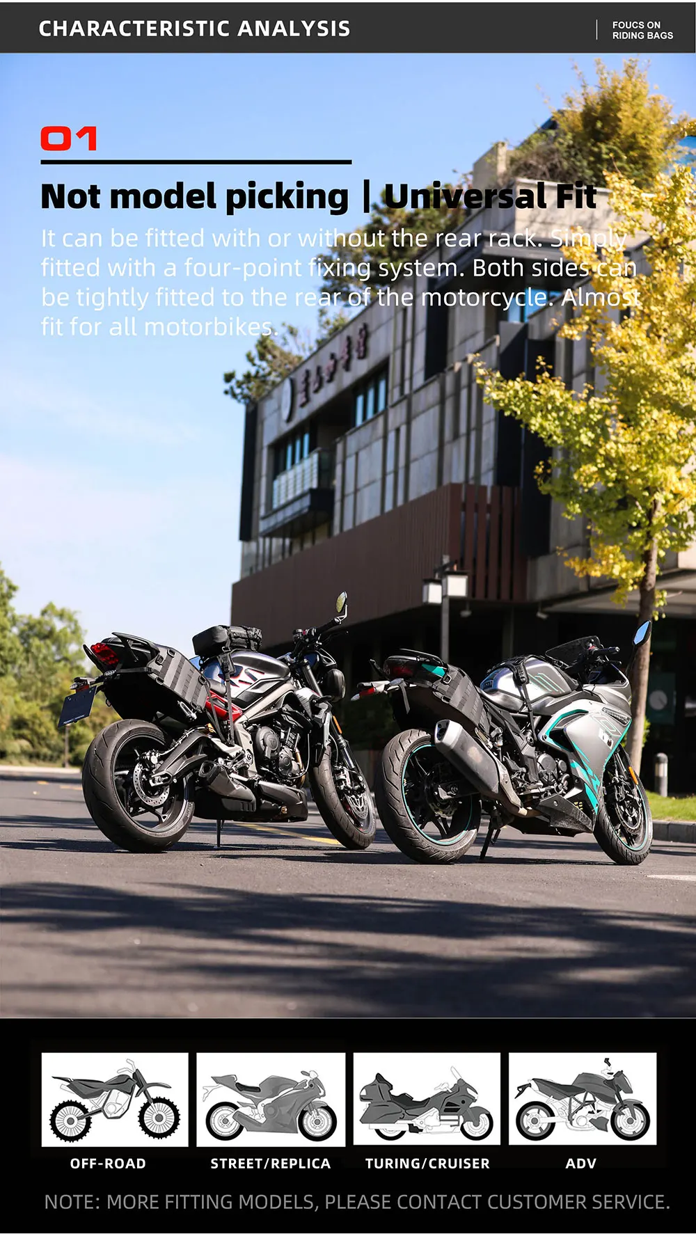 Motorcycle universal saddle base tail luggage system