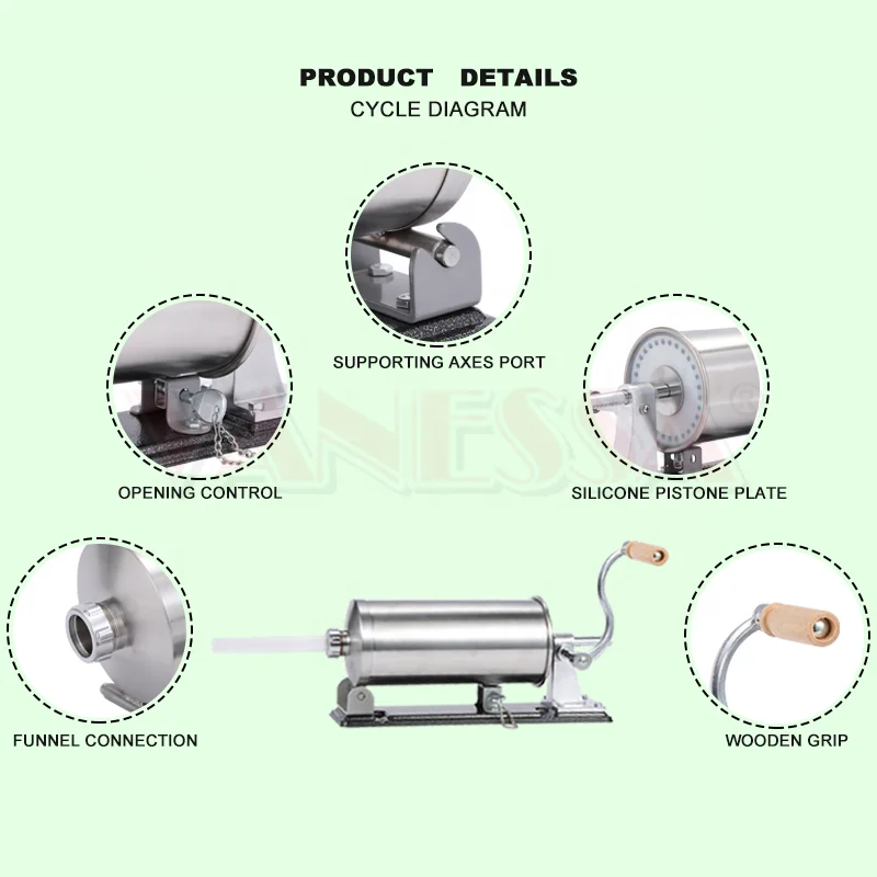 4L Manual Stainless Steel Sausage Maker With 2 Table Clamp For Home And Commerical Use