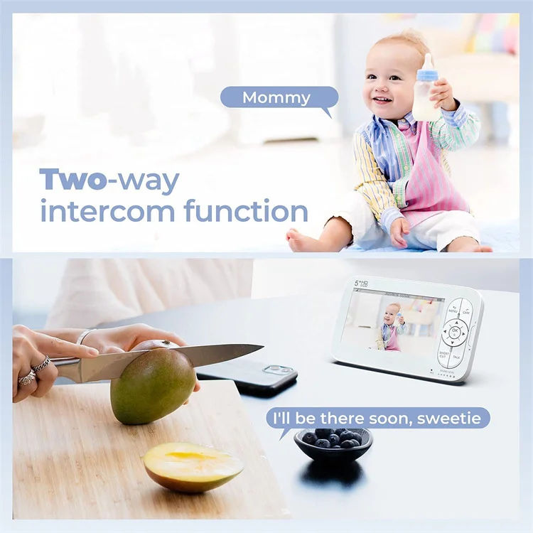 Long Standby VOX Mode Room Temperature Baby Phone Camera PTZ 5 inch LCD Inteligente Wireless Video Monitor Camera Para Bebes