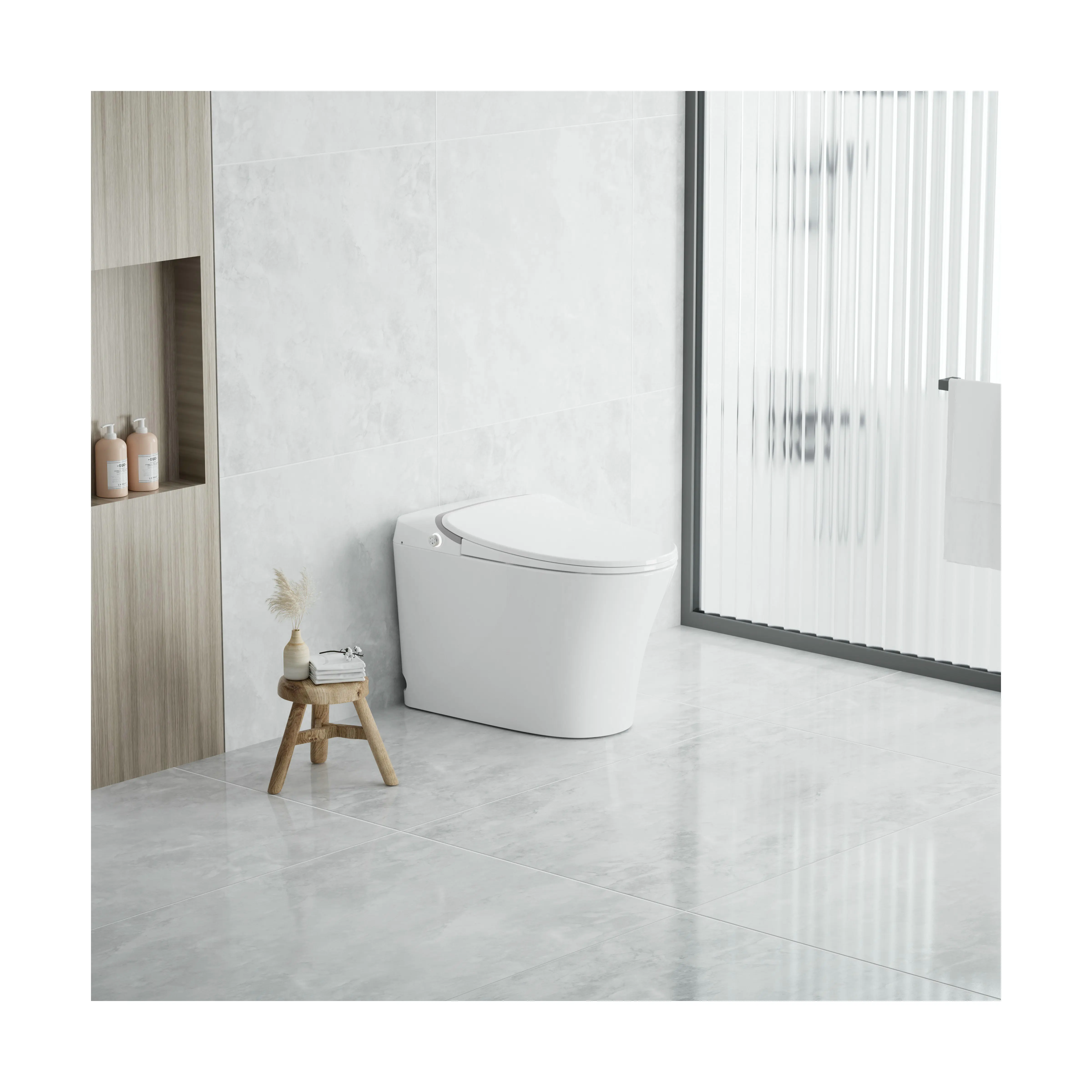 Elegant CUPC One Piece Automatic Flush Smart Toilet Cold-and-Hot Bidet with Floor Mounted S-Trap Drainage Remote Included