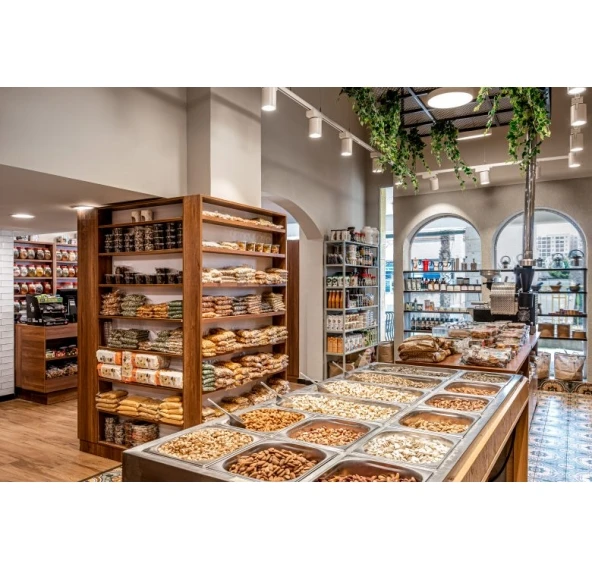 Custom Modern The Whole Shop Decoration Supermarket Fixtures Shelf Wood Display Racks Shelves For Retail Store