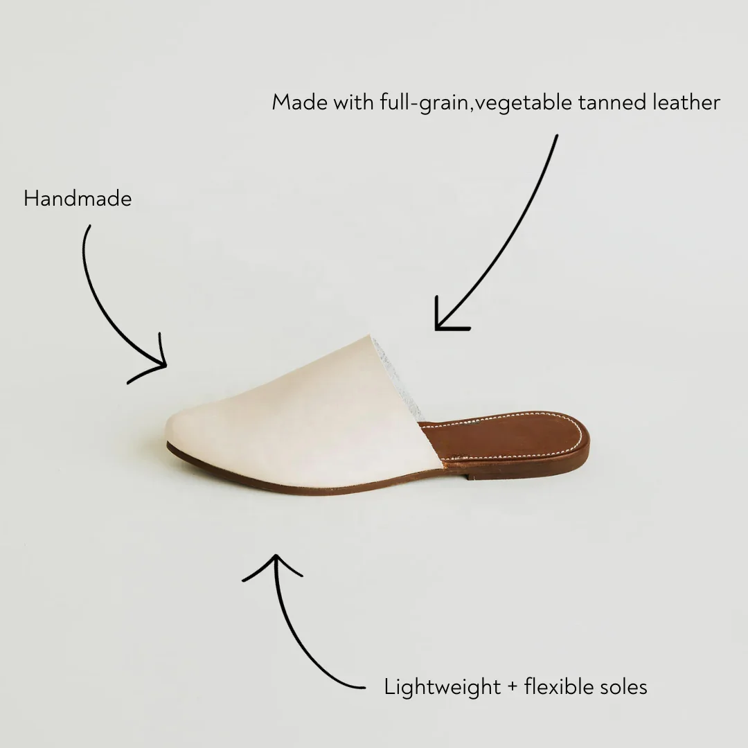 Handmade Moroccan Leather Mules Flat Comfortable Women Shoes Slippers White Color Fashion Leather Shoes Mule