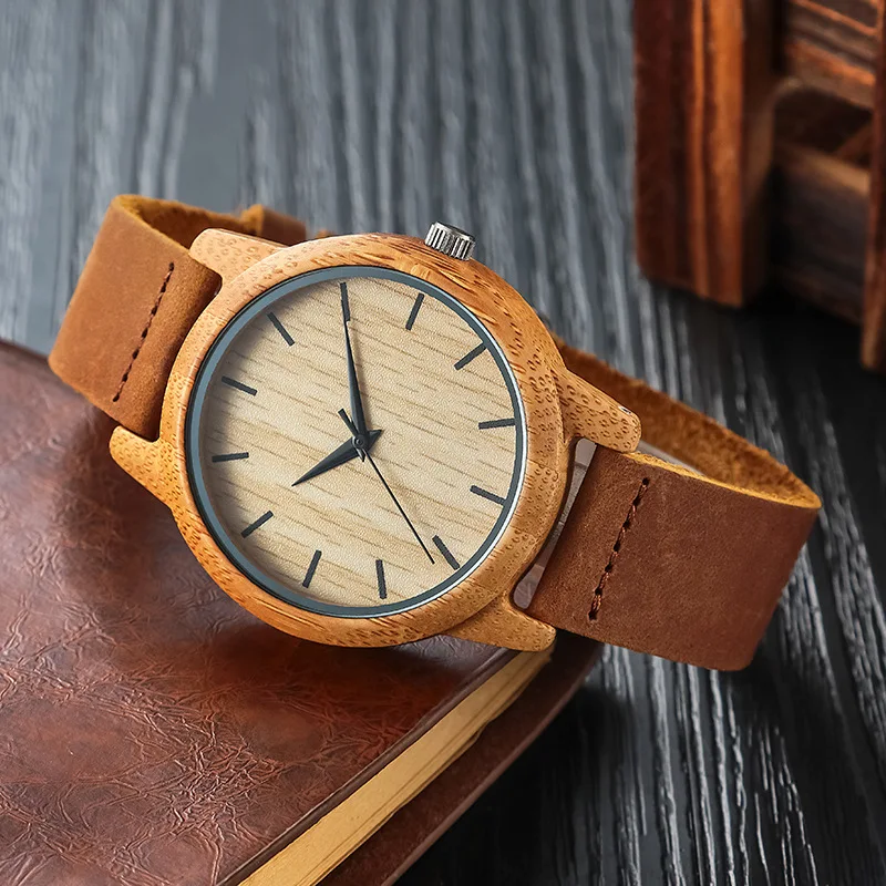 SIHAIXIN Timepieces Wooden Watch Men Made in China erkek saat Luxury Bamboo Wood Man Watches Leather Quartz Male Clock For Gift