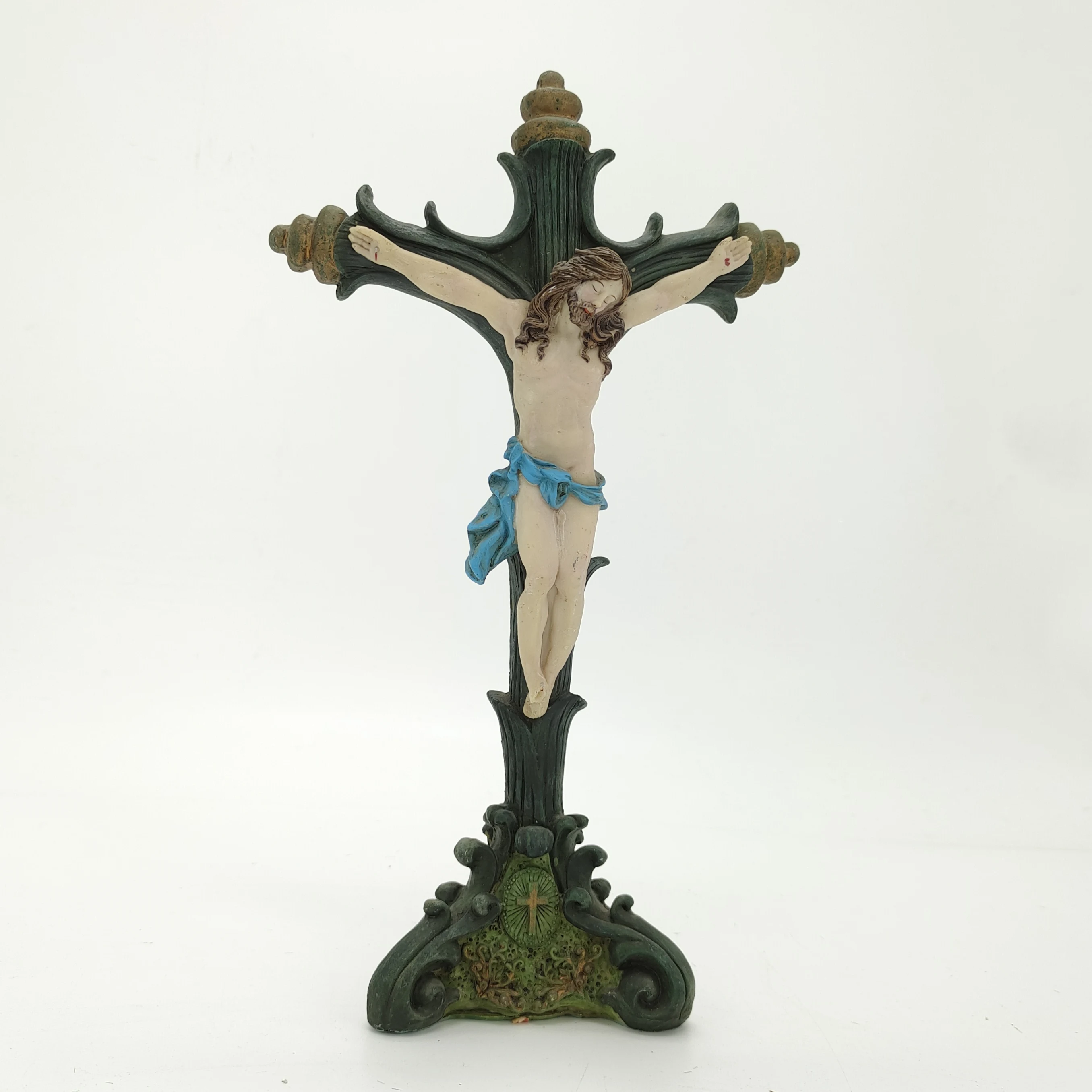 Resin Religious Jesus Crucifix Cross Statue Crafts for Souvenir and Decoration Custom Wall Decor Europe Artificial Xiamen Port