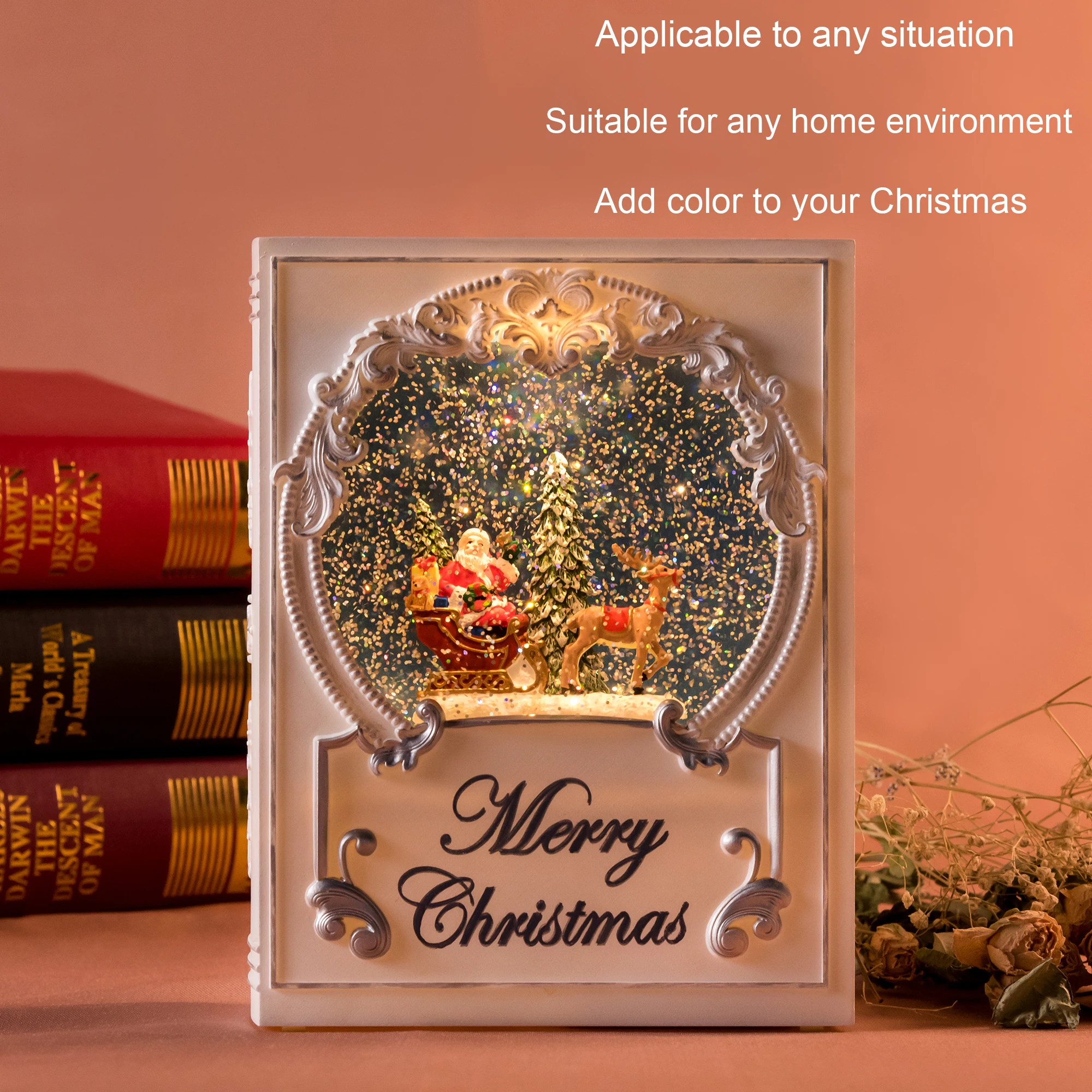 Merry Christmas Plastic Custom Wholesale Cheap Vintage Books Water Popular Supplier Hand-made Delicate Christmas Snow Globe