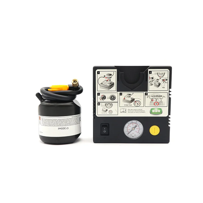 Multi-function Car vehicle emergency tire repair tools 2 in 1 pneumatic auto electric tyre repair kit with liquid