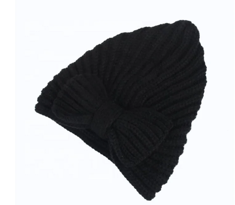 2022 New Winter Hat For Women Fashion Big Bow Beanie Turban Hat Knit Bonnet Femme