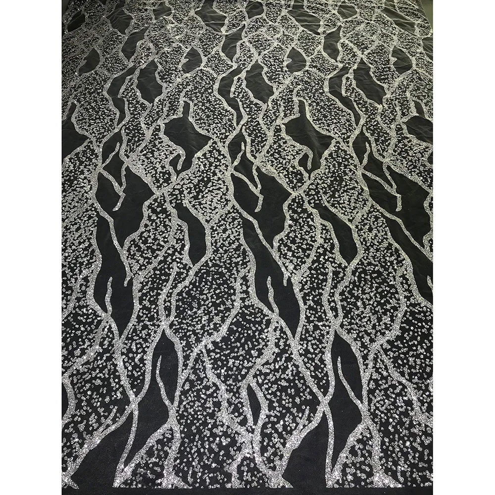 High Quality Glitter Lace Polyester Transparent Mesh Shining African Party Dress Luxury Sequin Tulle Fabric 5 Yards