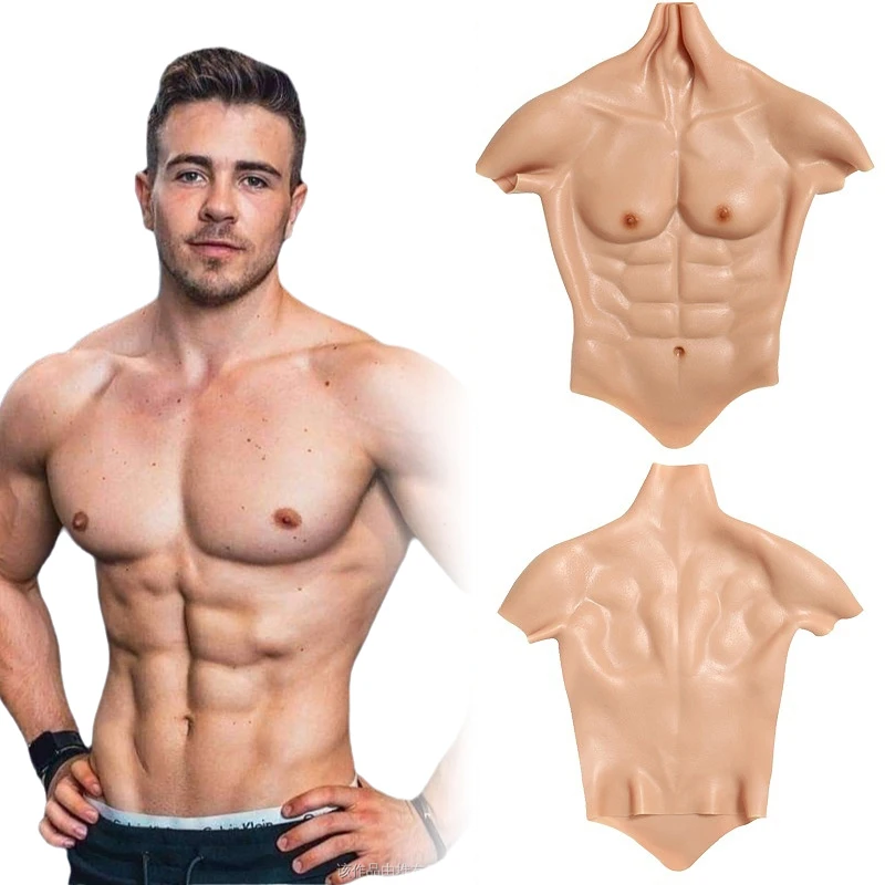 Provide sample Cosplay Artificial Simulation Men Body Shaper Fake Muscle Shirt Silicon Muscle Chest Costume Silicone Muscle Suit