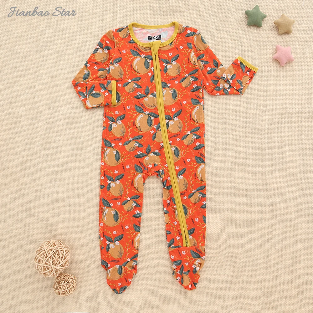 New Release Infants Body Suit Zipper Jumpsuits Bamboo Spandex Cotton Long Sleeve Lovely Printing Baby Rompers
