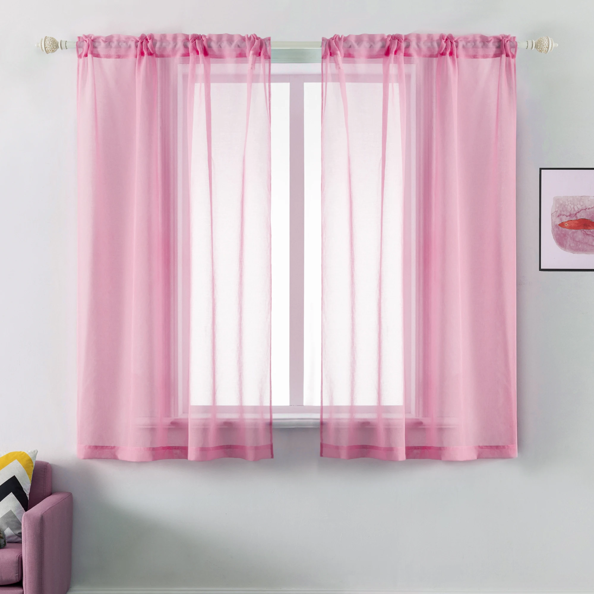 Pink Sheer curtains - 52x54 Inch Semi Sheer Voile Rod Pocket Curtains 2PC/Package