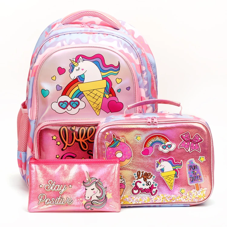 2022 New Arrival Custom Unicorn Series bags include backpack lunch bag and pencil bag Stationery Set for children gift