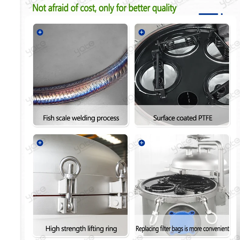 Weak acid solution filter inside sprayed with PTFE Polytetrafluoroethylene  stainless steel 316 Single Multi Bag Filter Housing