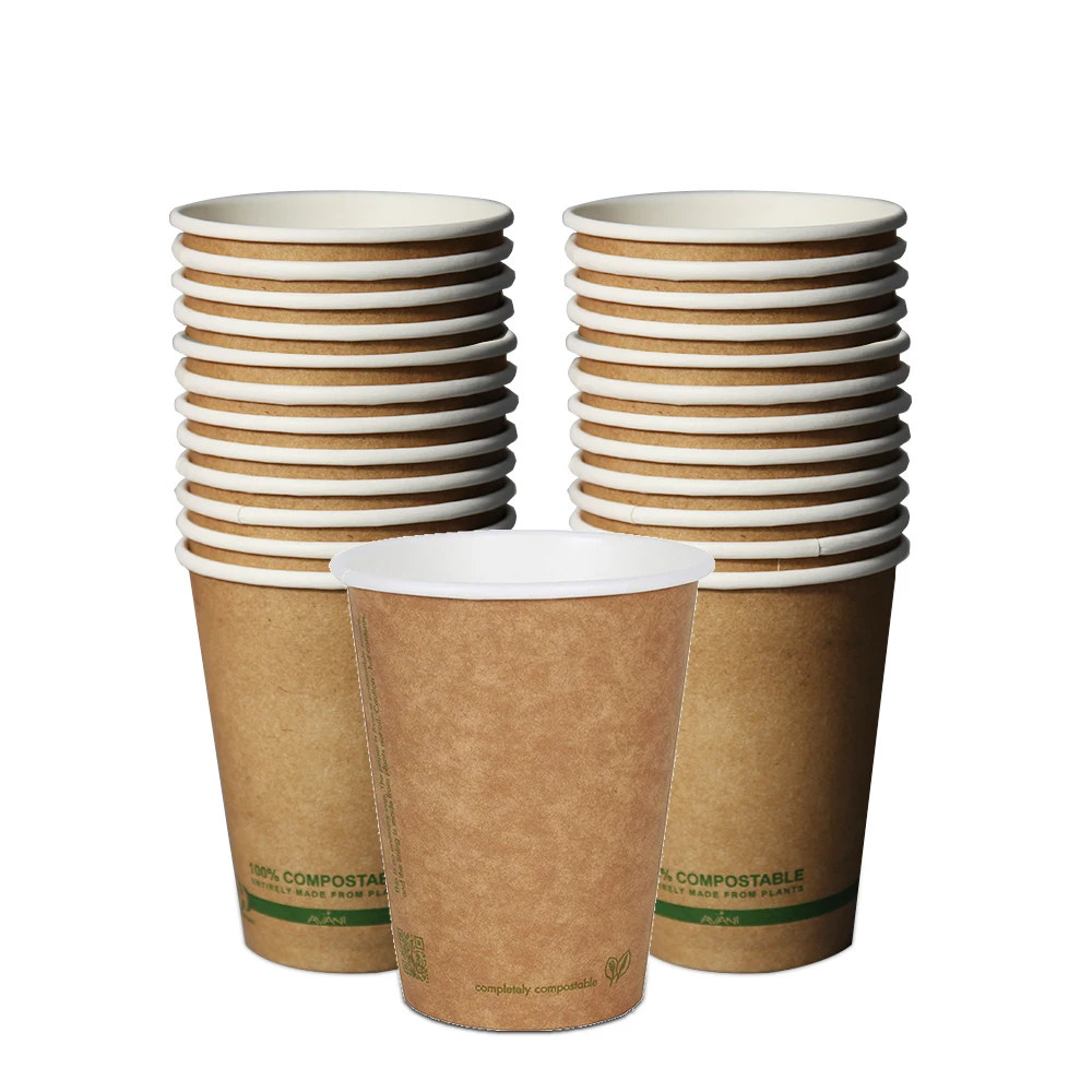 12oz Compostable Disposable Hot Coffee 100% Biodegradable Bamboo Fiber Paper Cups With Lids