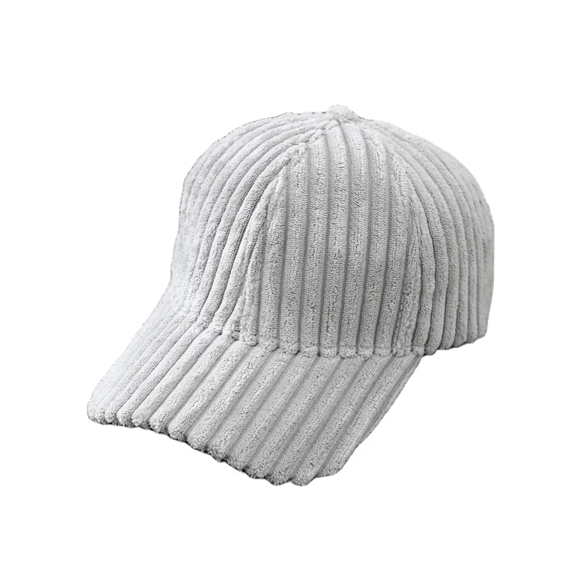 Solid color thick stripes plush baseball cap trend warm fashion versatile winter stripes simple wind student cap