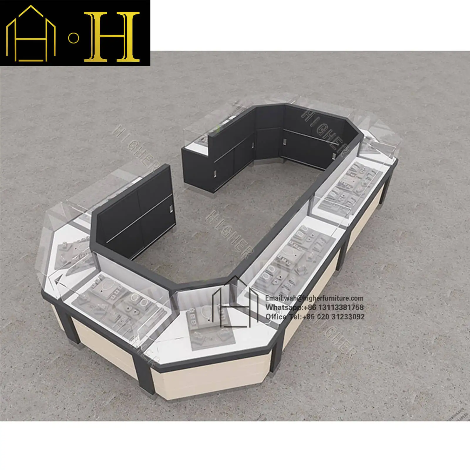 High End Jewelry Display Showcase Design Jewelry Store Furniture Round Glass Display Cabinet Customization