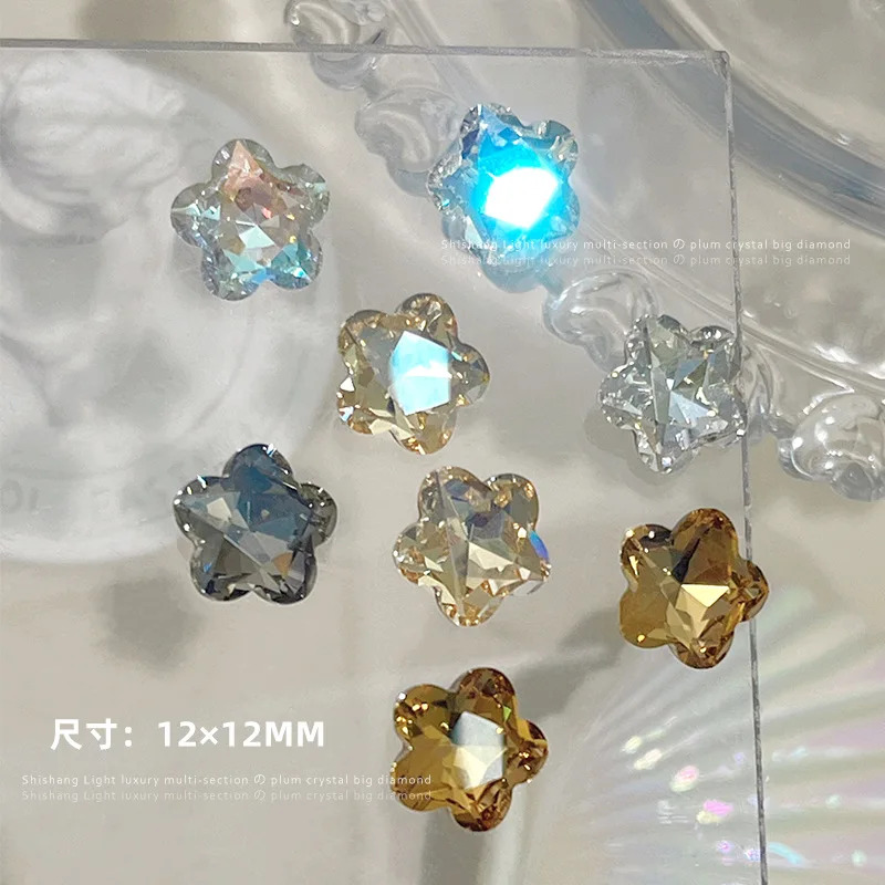 12MM Flower Pointed Base Cognac White Wearable Nail Decor K9 Crystal Diamond Plum Blossom Nail Art Rhinestones