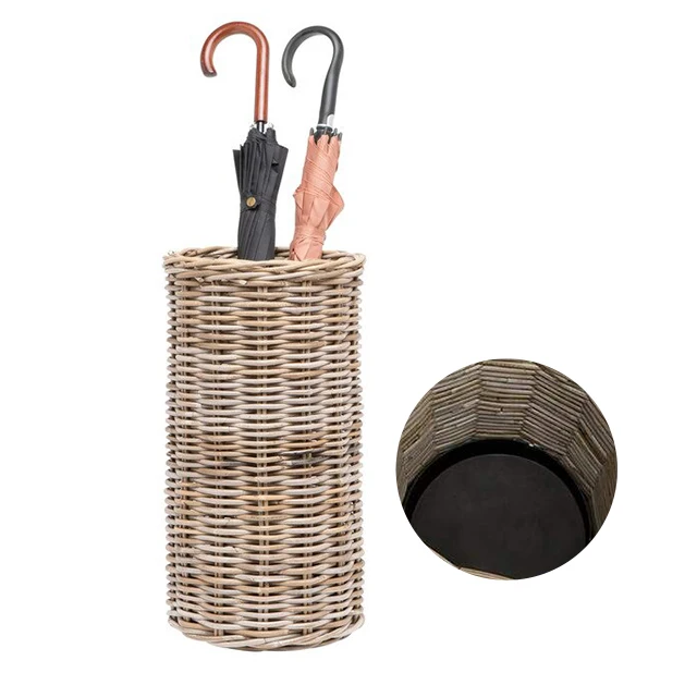 Good Quality Factory Directly Canne Basket Wood Umbrella Bucket Indoor Holder Buff Rattan Umbrella Stand
