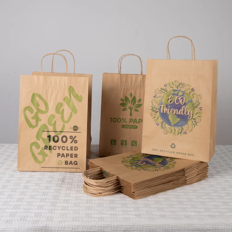 Custom Brown Kraft Paper Coffee Bag Eco Friendly Take Out Food Packaging Craft Paper Tea Shopping Bags With Your Own Logo