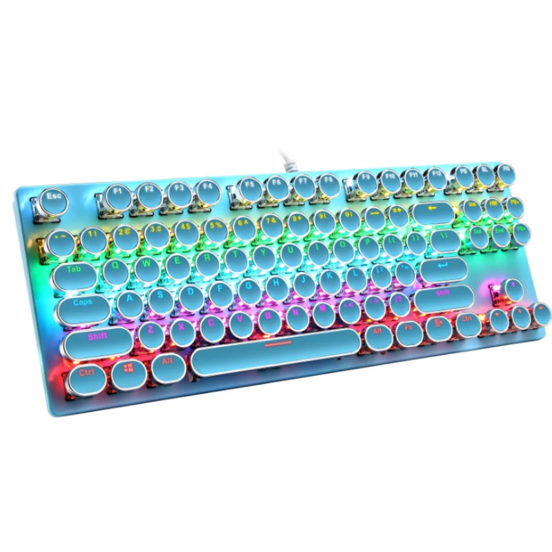 
Mechanical Gaming Keyboard, Punk Typewriter-Style USB Wired LED Backlit Gamer Keyboard,87-Key Lipstick Color Design Keyboard 