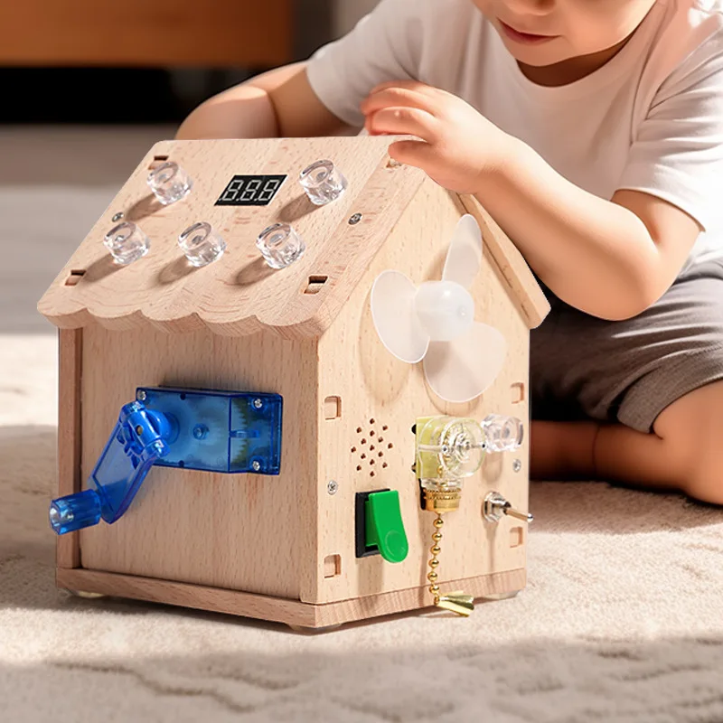 Wooden Montessori Busy Board Sound and Light Busy House Switch Button Cognitive Toys Toddler Sensory Toys