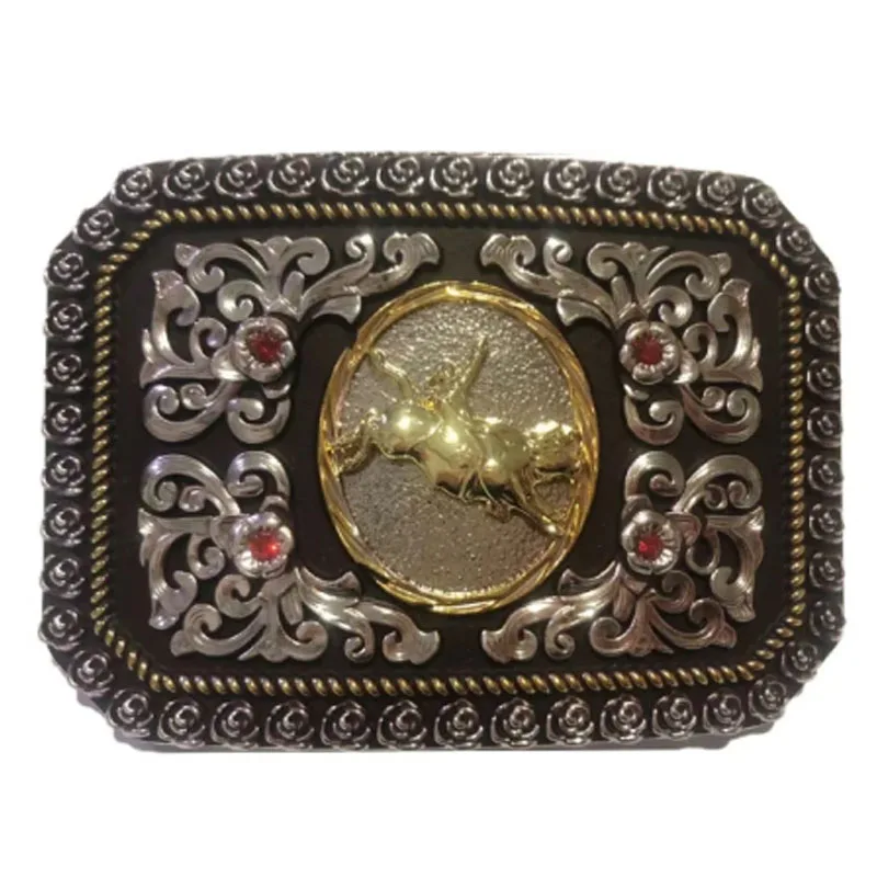 Custom logo 3D zinc alloy double plated gold metal western buckle cowboy horse belt buckle