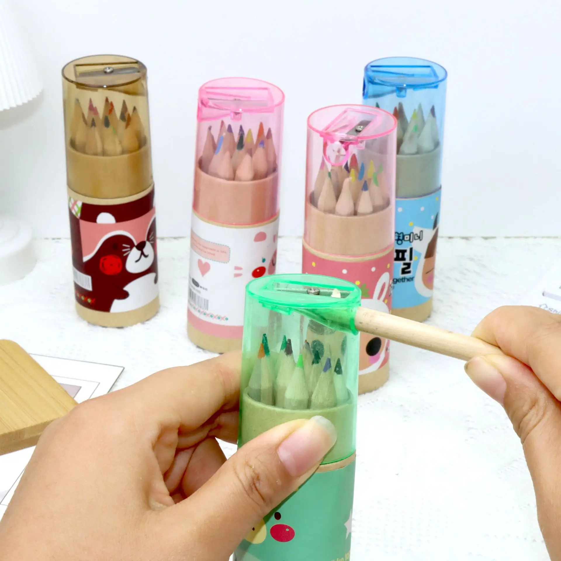 Creative Barrel 12 Color Lead Ribbon Pencil Knife Cute Cartoon Color Lead Little Bear Color Lead Student Painting Graffiti Pen
