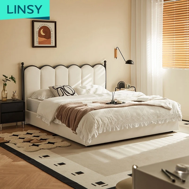 Modern Double Bed LINSY High Quality Leather King Size Bed PC023-A