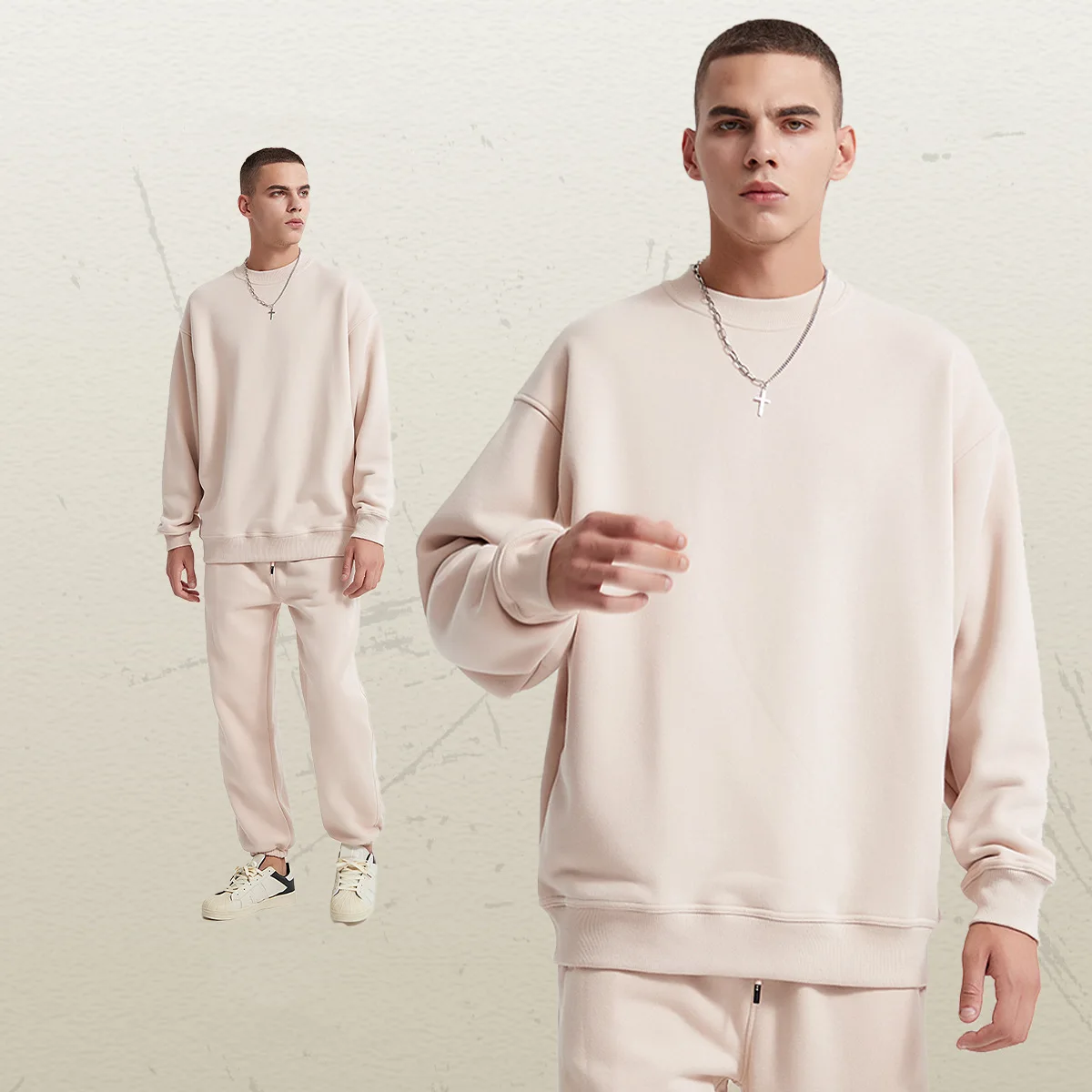 High quality Streetwear oversized fit custom print logo polar fleece plus round neck sweatshirt Custom Logo For Men