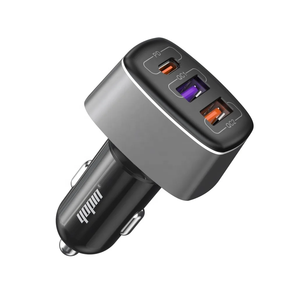 56W 3 Port Car Charger Ring LED Indicator QC4.0 QC3.0 Type C PD 20W Fast Car Charging Charger For iPhone 13 12 Pro Max Samsung