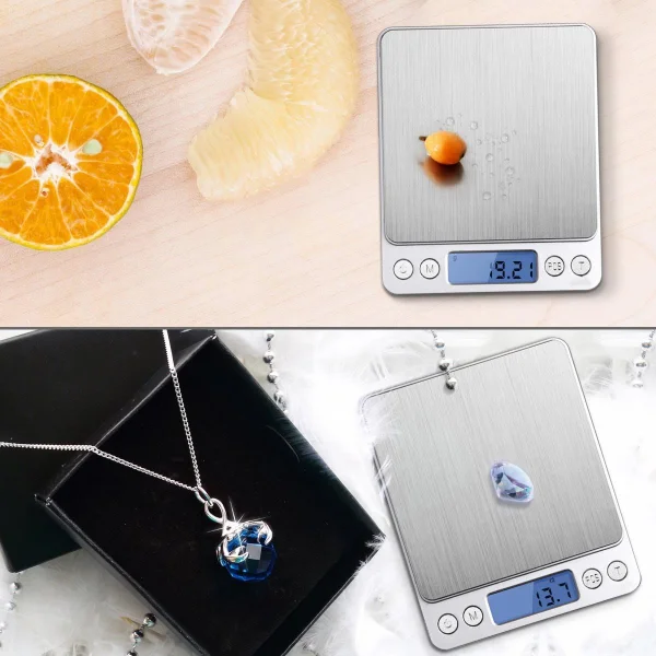 Mini Pocket Stainless Steel Kitchen Scales Back-Lit LCD Display 2 Trays 6 Units Auto Tare Batteries Included-for Cooking Food