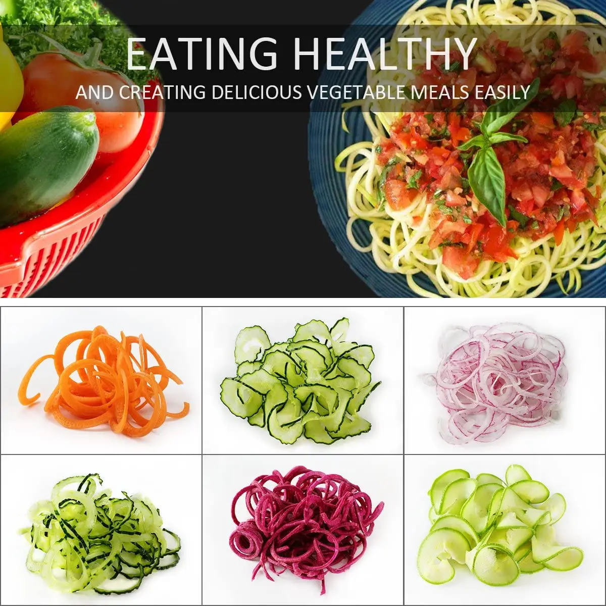Spiralizer Vegetable Slicer (4-in-1 Rotating Blades) Heavy Duty Veggie Spiralizer with Strong Suction Cup, Zucchini Spiral Noodl