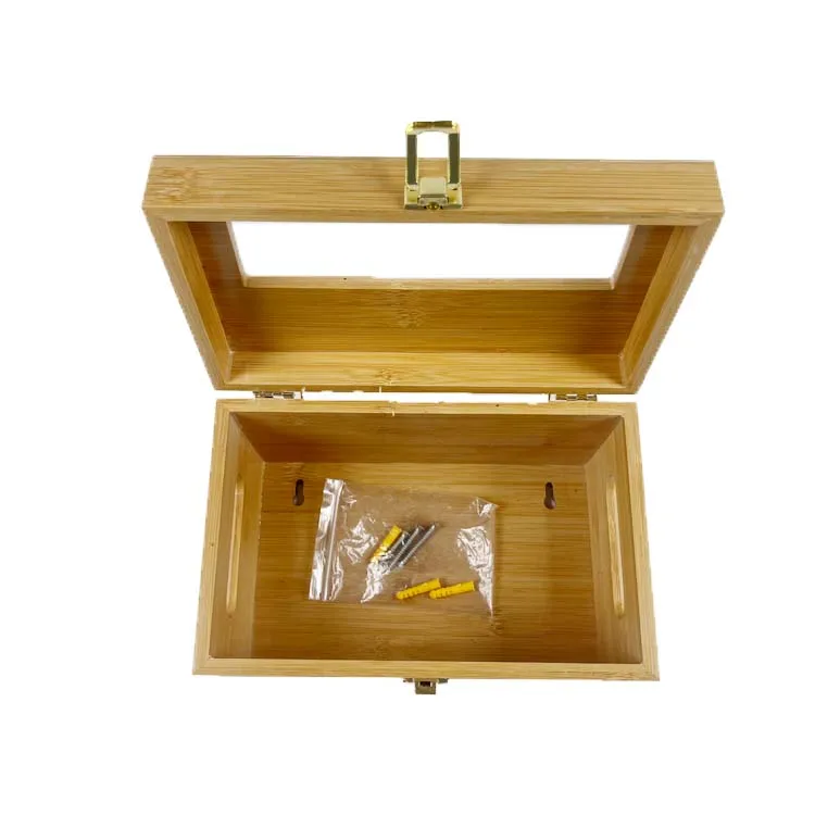 WDF Wall Mount Bamboo Plastic Bag Holders Grocery Garbage Bags dispenser Bamboo Trash Bag Dispenser with Lock and Holder