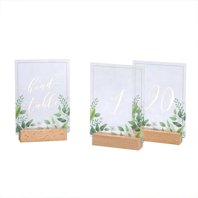 Customized Acrylic Table Number Holder Menu Display Holder Wood Base Acrylic Stand Holder