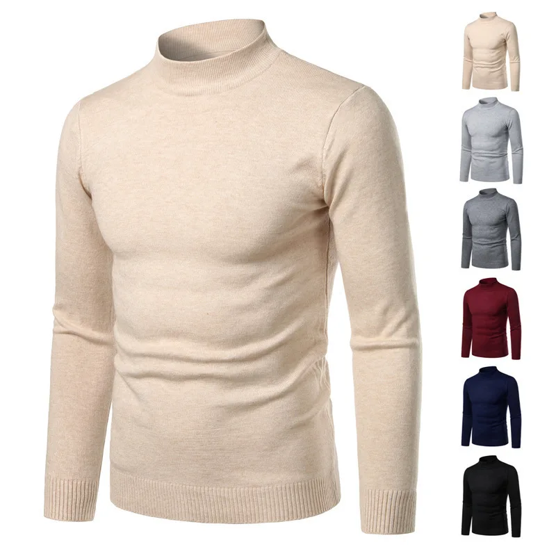 Erkek Kazak Autumn Winter Top Casual Jumper Cotton Solid Color Slim Warm Thin Pullover Brand Turtle Neck Knit Sweater Mens