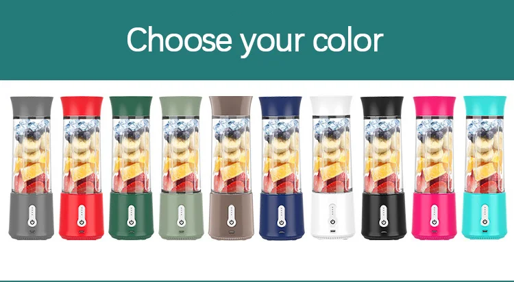 1 piece customize 500ML Usb Type-C BPA-FREE 6 blade with brush Mini 4000mAh Rechargeable LOW NOISE portable mixer Juicer