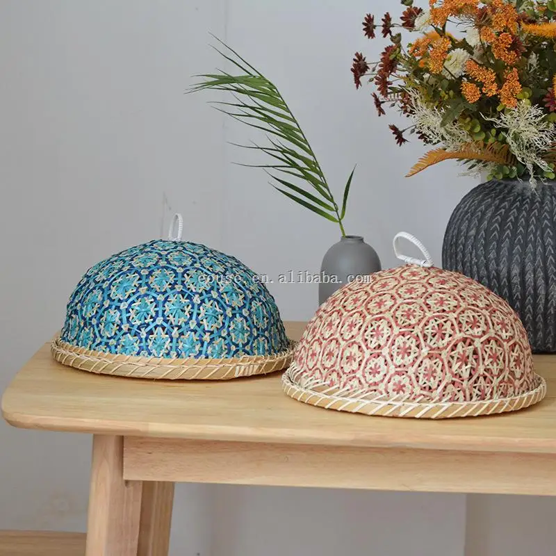 Bamboo basket vegetable cover kitchen household fly proof food cover tea drying basket fruit dustproof bambo woven round dustpan