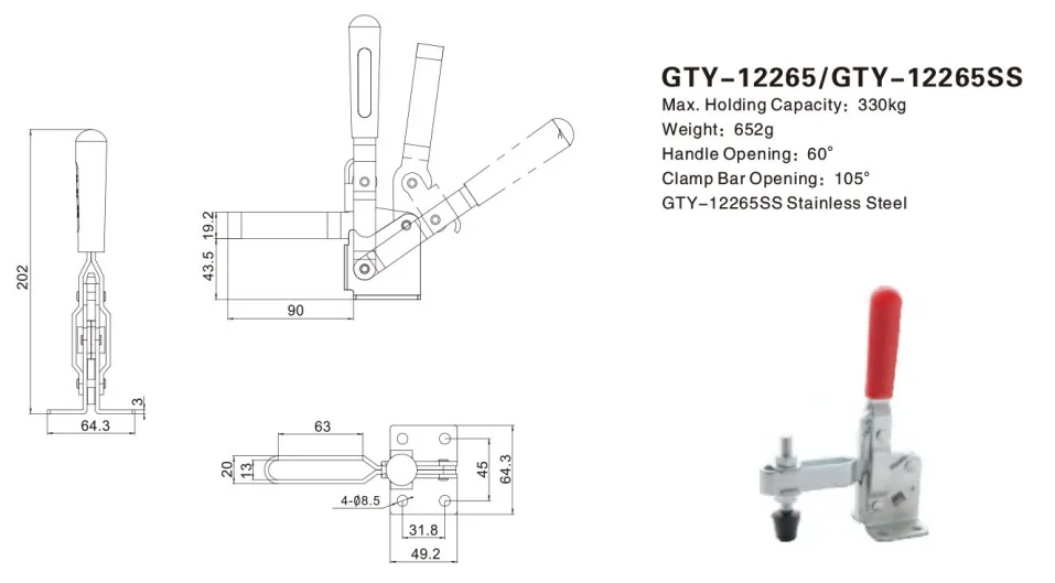 High Quality Woodworking Rapid Tools Industrial Quick Release Heavy Duty Vertical Toggle Clamp 12265
